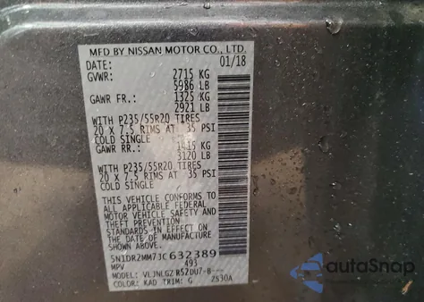 2018 Nissan Pathfinder S z USA, uszkodzony, nr VIN 5N1DR2MM7JC632389